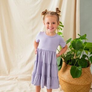 Kyte Baby Short Sleeve Tiered Dress in Taro